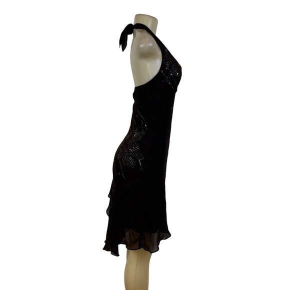 BCBGMAXAZRIA Brown Mahogany Halter Embellished Cocktail Dress Evening Wear Sz 4 - Picture 2 of 9